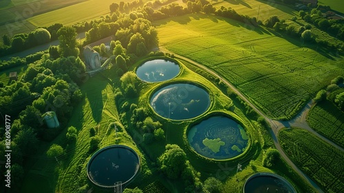 Aerial shot of an ecofriendly biogas facility on a rural farm