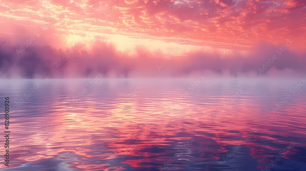 calm lakeside scene at dawn, where the water reflects soft fluffy hues of peach and lavender calm lakeside scene at dawn, where the water reflects soft fluffy hues of peach and lavender