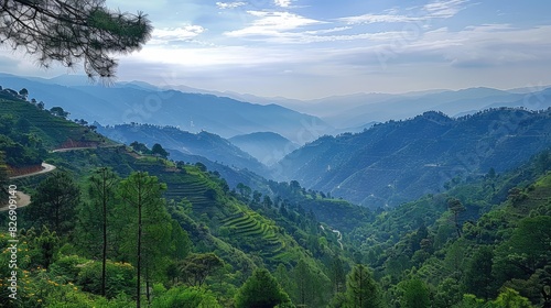 Scenic sight of mountains and valleys photo