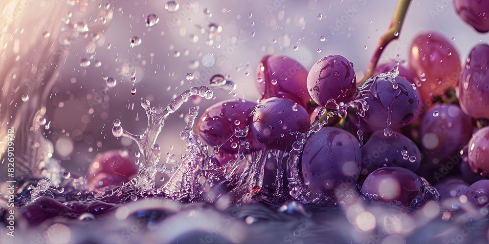 water splashing around purple grapes, generative AI water splashing around purple grapes, generative AI