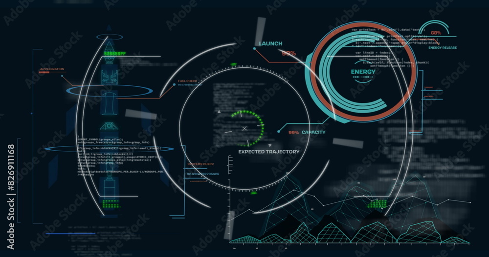 Image of scope scanning over data processing on black background Image of scope scanning over data processing on black background