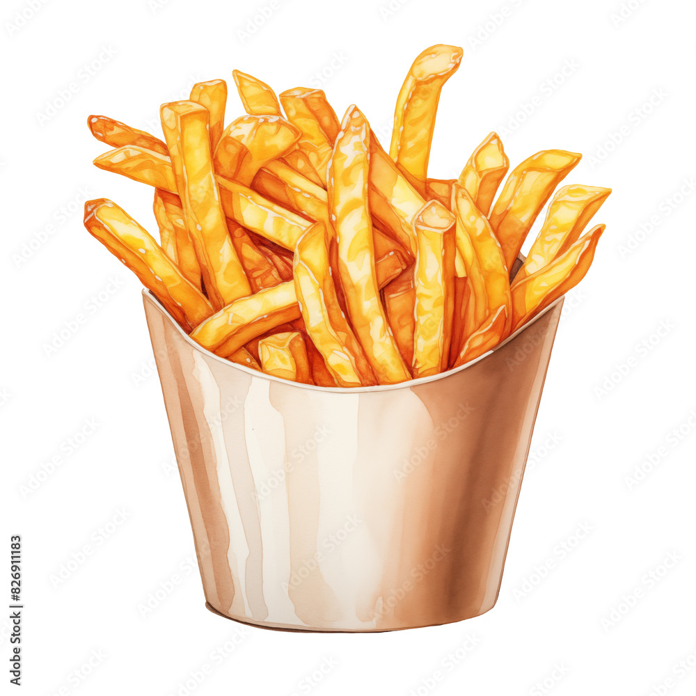 Watercolor Takeout Cup of Fresh French Fries Watercolor Takeout Cup of Fresh French Fries