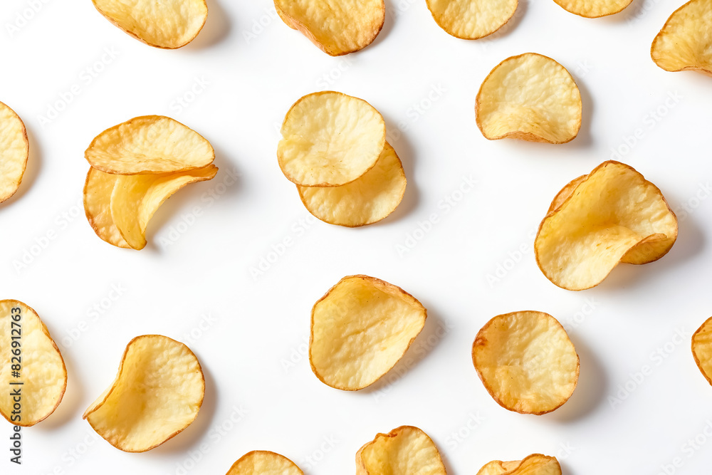 Crispy Potato Chips on White Background Crispy Potato Chips on White Background