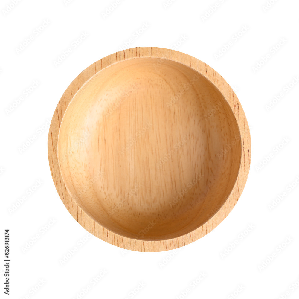 Natural round wooden bowl, Kitchen utensil, Top view Natural round wooden bowl, Kitchen utensil, Top view