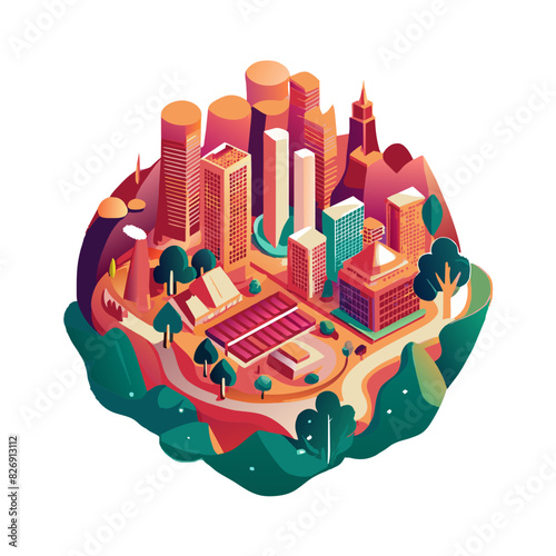 Illustrate a modern city with plenty of green spaces, trees, and parks, emphasizing urban sustainability and eco-friendly architecture.