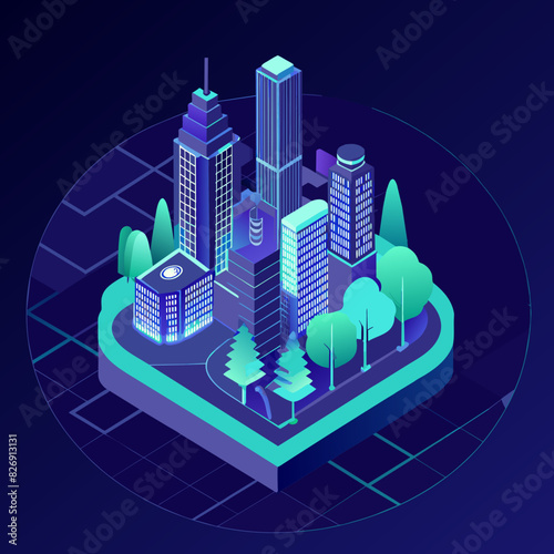 Illustrate a modern city with plenty of green spaces, trees, and parks, emphasizing urban sustainability and eco-friendly architecture.