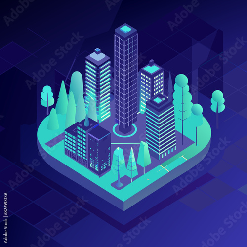 Illustrate a modern city with plenty of green spaces, trees, and parks, emphasizing urban sustainability and eco-friendly architecture.