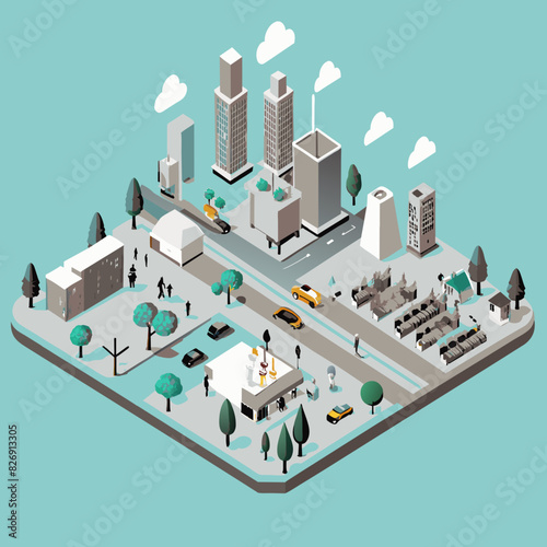 Illustrate a modern city with plenty of green spaces, trees, and parks, emphasizing urban sustainability and eco-friendly architecture.