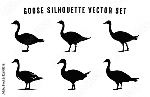 Goose black Silhouette Vector art Set  Goose Walking Silhouettes Clipart bundle