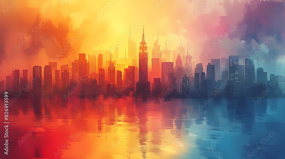 city skyline silhouetted againstbackdrop of soft liquid hues city skyline silhouetted againstbackdrop of soft liquid hues