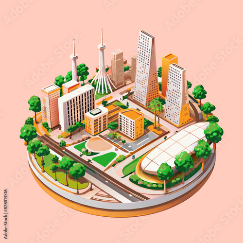 Illustrate a modern city with plenty of green spaces, trees, and parks, emphasizing urban sustainability and eco-friendly architecture.