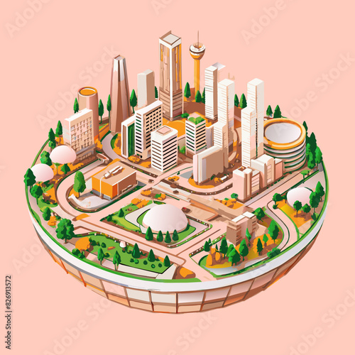 Illustrate a modern city with plenty of green spaces, trees, and parks, emphasizing urban sustainability and eco-friendly architecture.