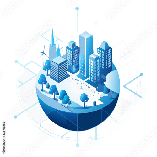 Illustrate a modern city with plenty of green spaces, trees, and parks, emphasizing urban sustainability and eco-friendly architecture.