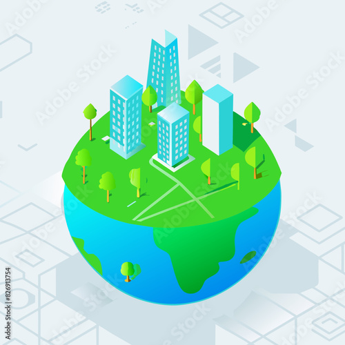 Illustrate a modern city with plenty of green spaces, trees, and parks, emphasizing urban sustainability and eco-friendly architecture.