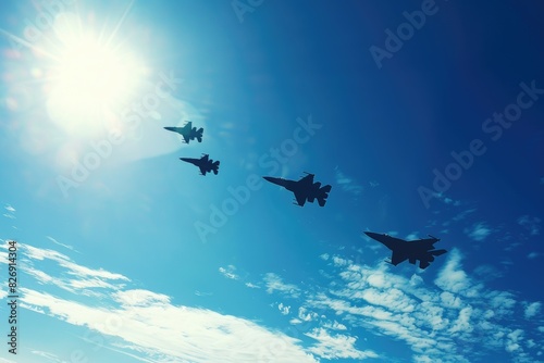 A group of jets flying through a blue sky, symbolizing speed and freedom.