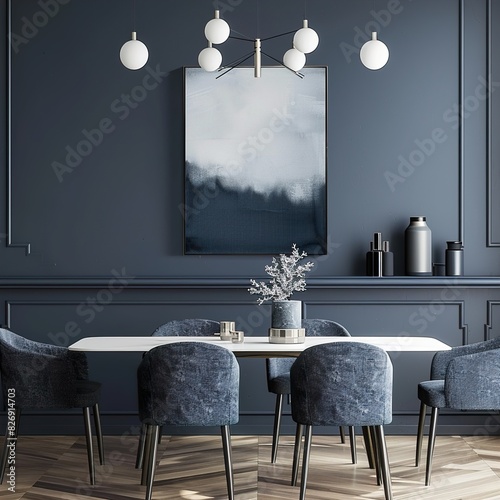 dining room with dark blue wall UHD Wallpapar photo