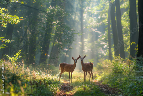 Sunlit Deer Encounter in the Woods