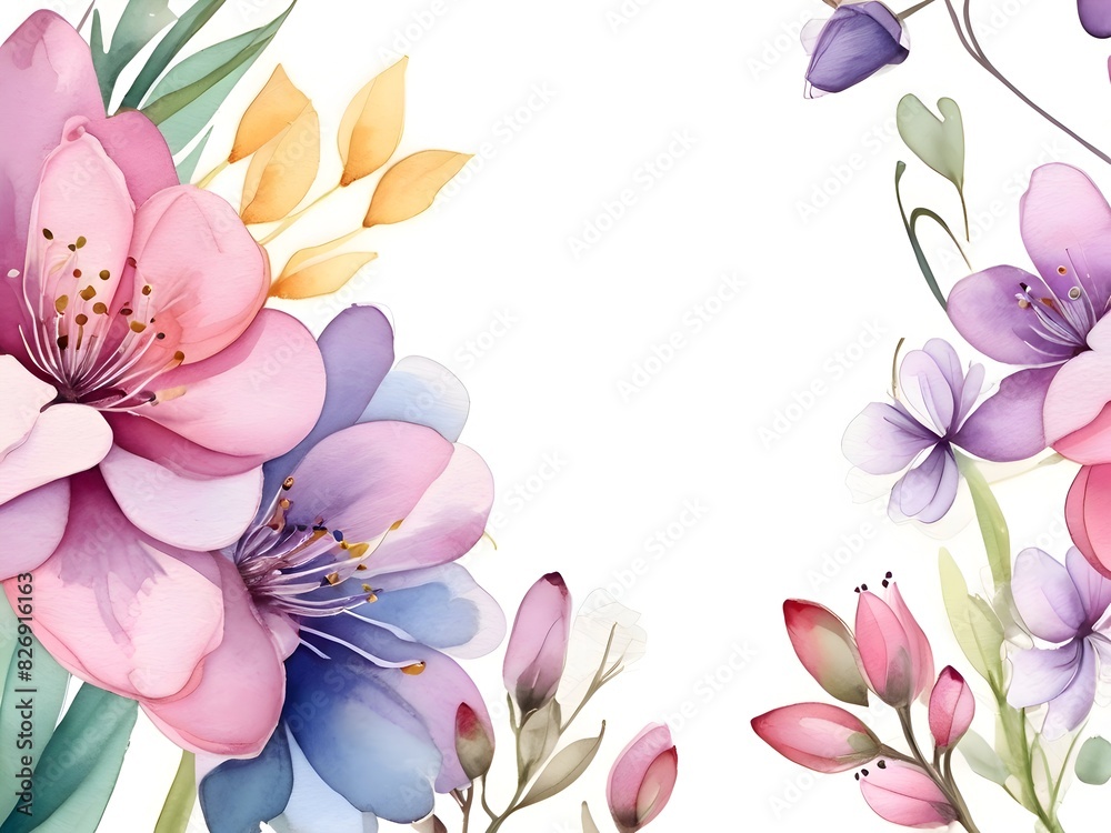 Obraz premium Watercolor Spring Flower Background Border Art