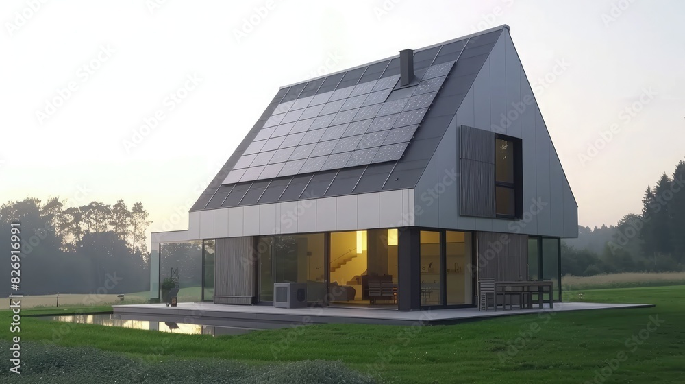 Modern house with solar panels and storage batteries 4K Modern house with solar panels and storage batteries 4K