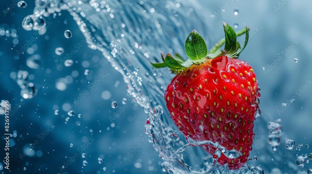 Strawberry and water splash. captured with highspeed photography as they break through the waters surface. Strawberry and water splash. captured with highspeed photography as they break through the waters surface.
