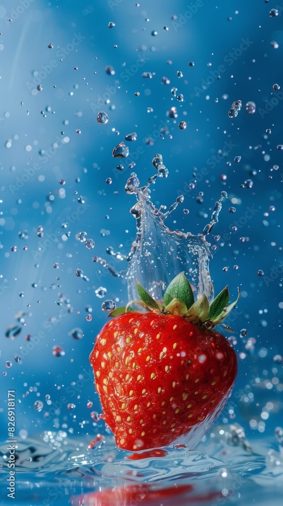 Strawberry and water splash. captured with highspeed photography as they break through the waters surface. Strawberry and water splash. captured with highspeed photography as they break through the waters surface.
