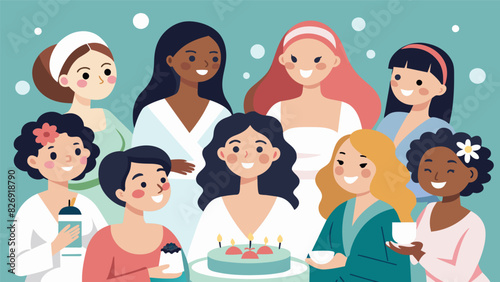 A group of friends indulging in a relaxing spa day with the bridetobe enjoying a special bridal package while her loved ones indulge in facials and. Vector illustration photo