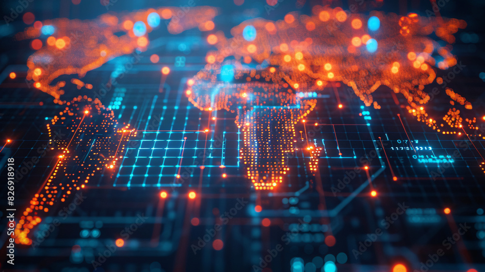 A conceptual image of a networked world map with interconnected data points and digital elements, illustrating digital transformation and the next technology era, with space for text. A conceptual image of a networked world map with interconnected data points and digital elements, illustrating digital transformation and the next technology era, with space for text.