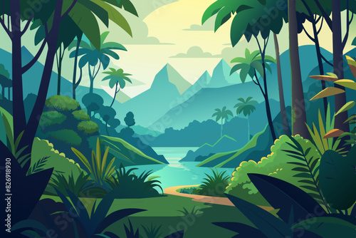 Tropical rainforest safari jungle background 