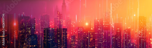 Smart city and abstract dot point connect with gradient illustration smart infrastructure pinkish background