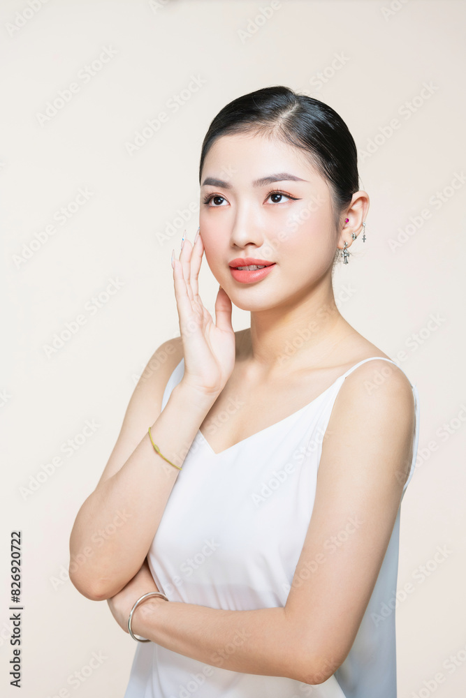 Skin care.Woman with beauty face touching healthy facial skin portrait.Asian woman. Skin care.Woman with beauty face touching healthy facial skin portrait.Asian woman.