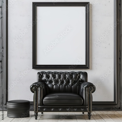 dark leather sofa chair with photo frame UHD Wallpapar photo