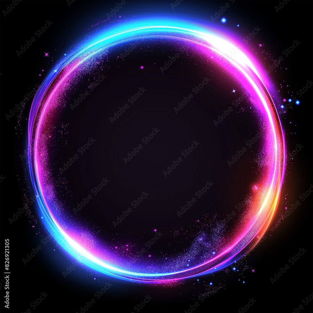 Naklejka premium Round gold shiny with sparks on a black background.