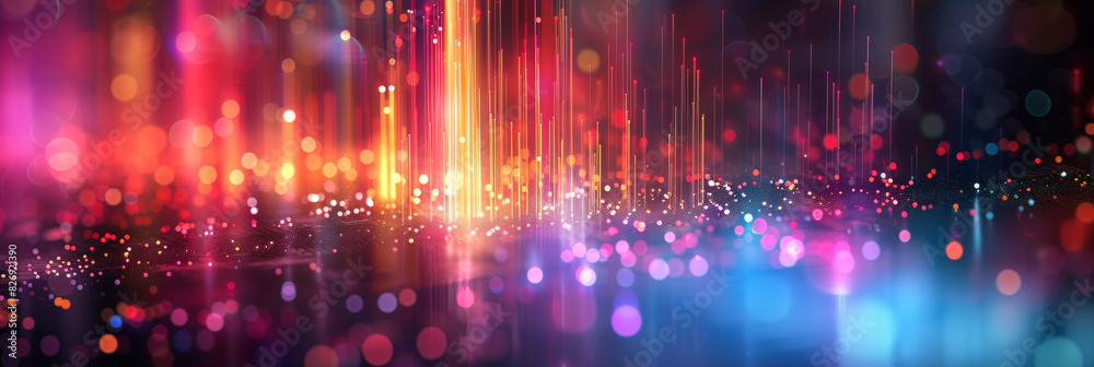 Obraz premium Abstract background with blurred colorful bars and lights on dark background, AI digital music composition concept.colorful data tranfer business technology background.blur binary data,futuristic,