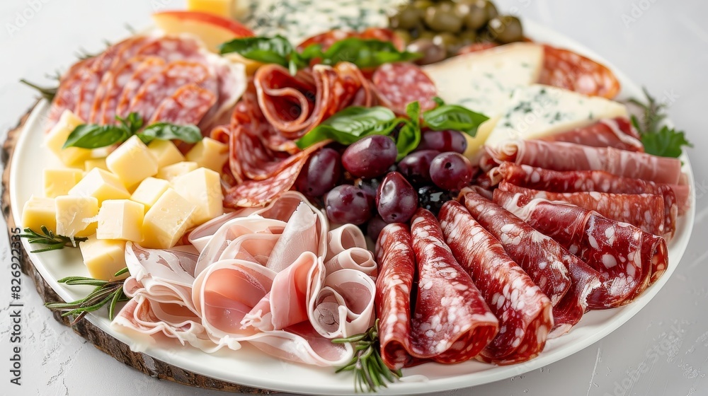 Banquet-style cold meat plate with a selection of cheeses including parmesan, pecorino, gorgonzola, and gourmet charcuterie Banquet-style cold meat plate with a selection of cheeses including parmesan, pecorino, gorgonzola, and gourmet charcuterie