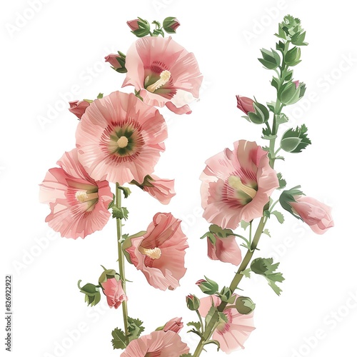 Create a watercolor painting of pink hollyhocks