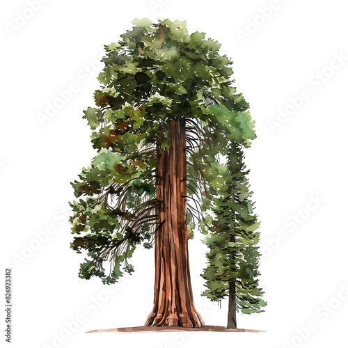 Create a watercolor painting of a giant sequoia tree photo