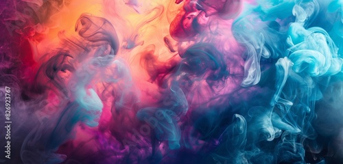 , dense tendrils of deep and dark smoke gracefully intertwine against a gradient backdrop, creating a mesmerizing blend of hues. Amidst this ethereal dance, vibrant abstract colors emerge, swirling an photo