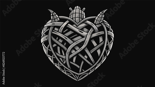 A sculpture of a human heart intricately crafted from metal with snippets of love poems woven into the design capturing the essence of love through. Vector illustration