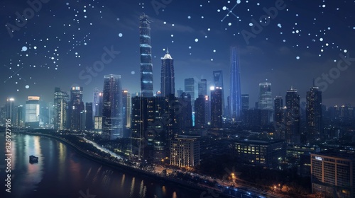 A smart city skyline illuminated by energy-efficient AI-controlled lighting systems  dynamically adjusting brightness based on real-time conditions. 32k  full ultra HD  high resolution