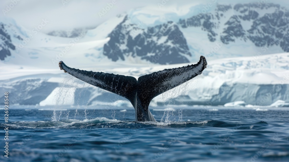 Fototapeta premium Close examination of the tail of a humpback whale diving in the Graham passage by Charlotte Bay Antarctic Peninsula