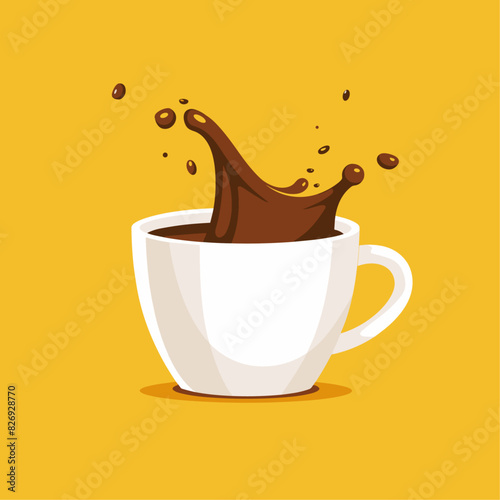 A white cup with coffee splashing out of it.