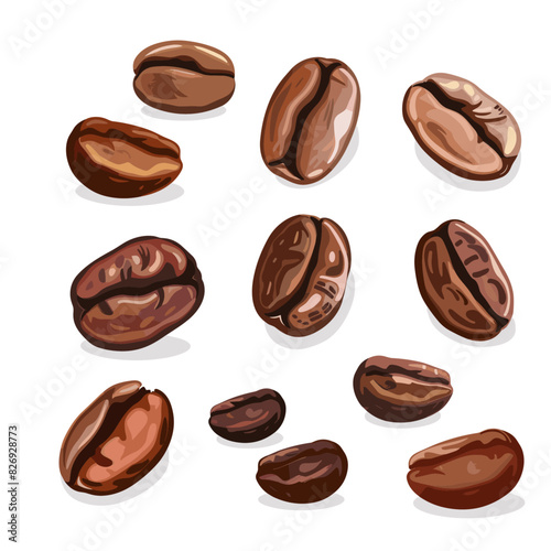 Close-up view of brown coffee beans scattered