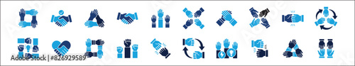Teamwork icon. Cooperation hands icon set. Collaboration symbol. Business co-worker sign. Icons of brotherhood, relation, connection, partnership. Vector isolated illustration in flat solid design