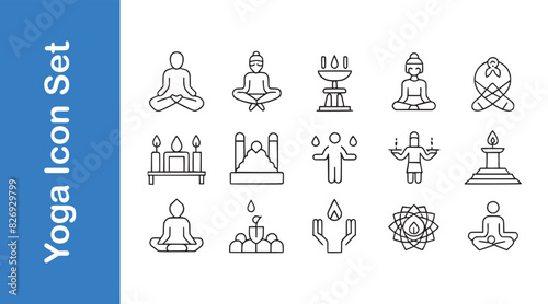 International Yoga Day line icon set with vector collections.
