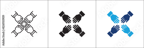Cooperation icon. Teamwork icon. Collaboration symbol. Co-worker logo. Hand team work logo. Vector stock isolated in white for illustration and graphic design resource.