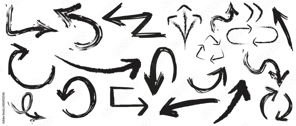 grunge arrow . Set of black hand drawn grunge doodle spiral and curved charcoal, chalk arrows on white background. Scribble symbols of direction pointers, swirl arrow elements for infographic design. grunge arrow . Set of black hand drawn grunge doodle spiral and curved charcoal, chalk arrows on white background. Scribble symbols of direction pointers, swirl arrow elements for infographic design.
