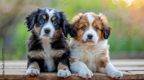 Two lovely puppies seated