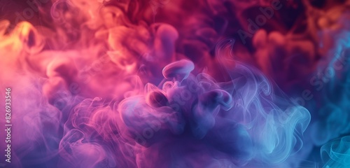   dense tendrils of deep and dark smoke gracefully intertwine against a gradient backdrop  creating a mesmerizing blend of hues. Amidst this ethereal dance  vibrant abstract colors emerge  swirling an