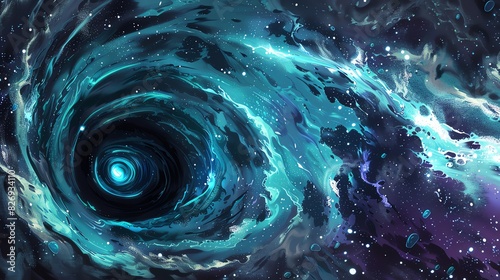 Gazing into the depths of a mesmerizing cosmic whirlpool, one is captivated by the swirling vortex of vibrant blues and purples. photo