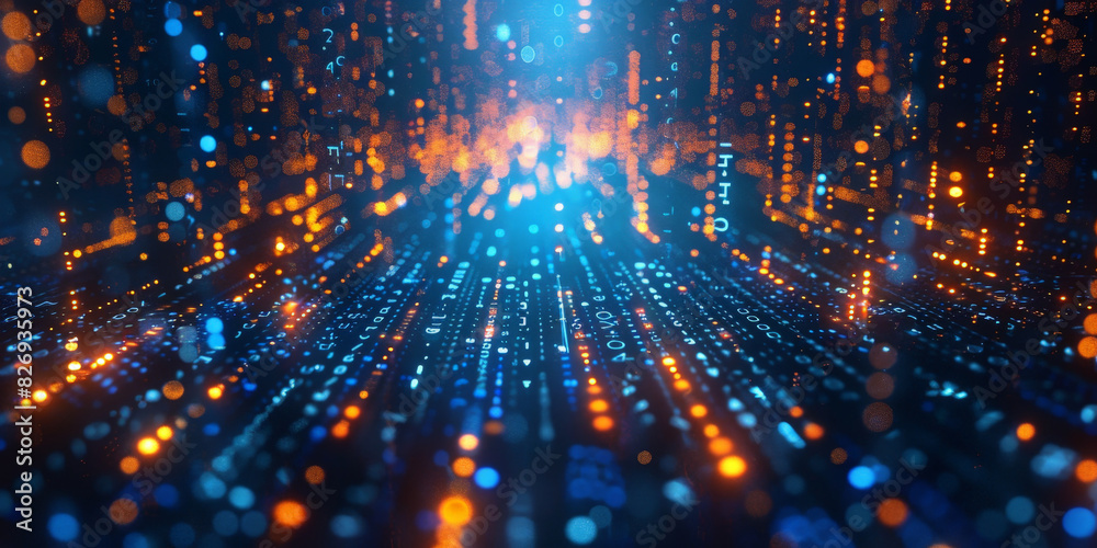 Obraz premium blur binary data background. Concept for big data, deep machine learning, artificial intelligence. colorful data tranfer business technology background. virtualization, futuristic,banner 